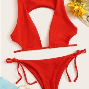 Open Back Ribbed Top Bikini Set